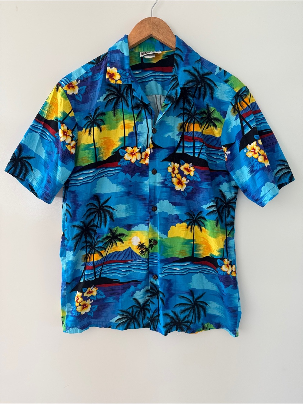 Vintage Hawaiian Shirt Aloha Republic Mens medium Button Up Blue Tropical USA